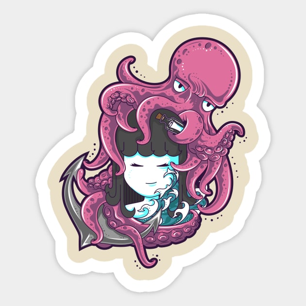 Little girl and octopus Sticker by flasix